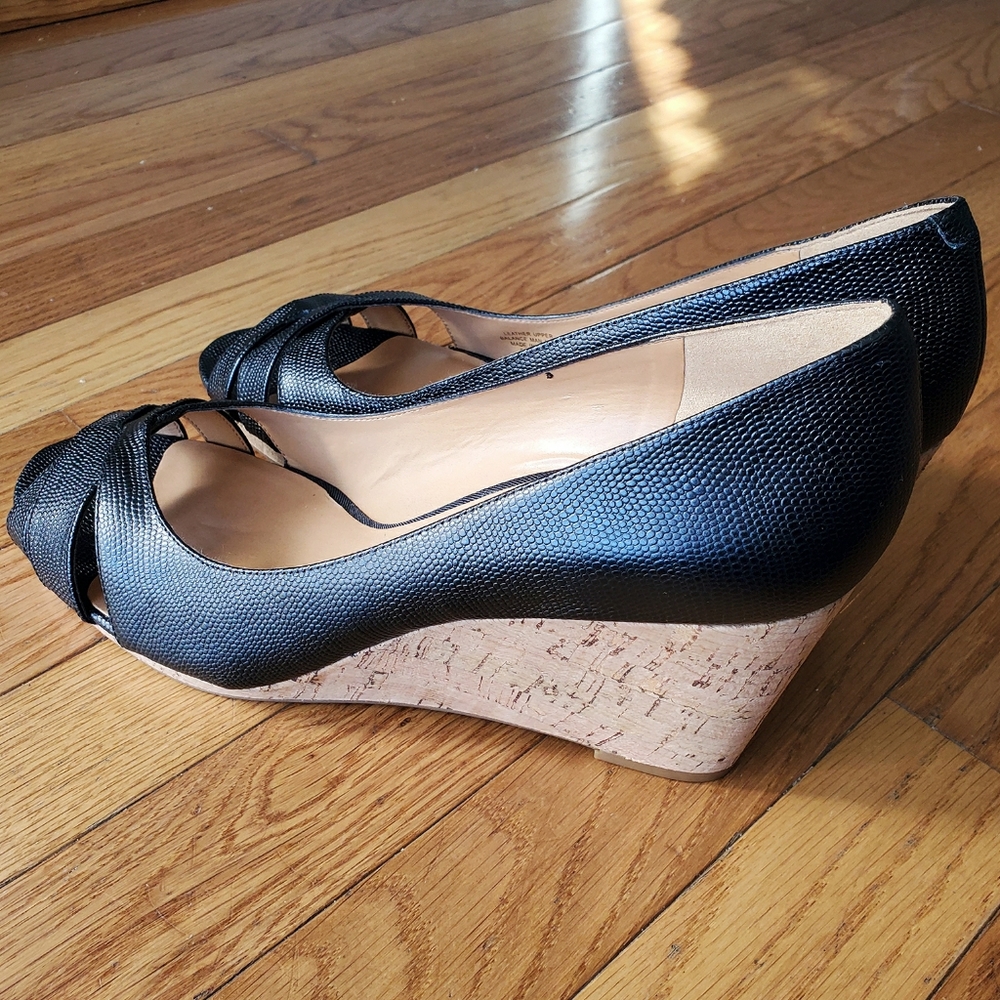 Nine West Black Cork Wedges NWOT